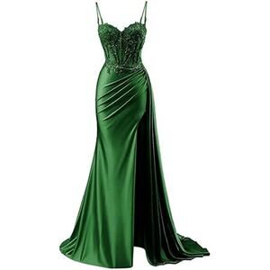 RUMUGUYA Pleated Satin Mermaid Bridesmaid Dresses with Slit Off Shoulder Long